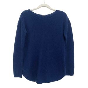 Ann Taylor Factory | Ribbed Boatneck Shirttail Hem Navy Blue Sweater